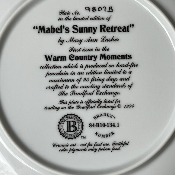 Collectible Plate Mabel's Sunny Retreat Mary Ann Lasher Warm Country Moments Cat - Picture 13 of 14